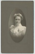 Antique c1900s Mounted Photo Beautiful Young Woman Wearing White Dress Austin MN picture