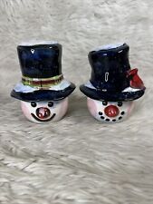 CIC 4.25 Inch Snowman Salt and Pepper Shaker Set Porcelain Christmas Holiday picture