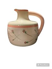 Vintage Pink & Green MCM Hand Painted Pitcher 7 1/2” Tall picture