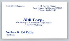 Vintage Business Card Aldi Corp DiCello San Diego California Repairs picture