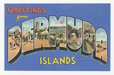 Large Letter Greetings from Bermuda Linen Postcard picture