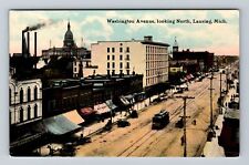Lansing MI-Michigan, Washington Avenue Looking North, Antique Vintage Postcard picture