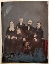 Large c1860 Tintype Photo Family Portrait with Dog 6.5
