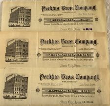 5) 1890s PERKINS Bros Lithographers Stationary Letterhead Sioux City IA Ephemera picture