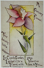 Valentine Flower Head Woman Fantasy Cupid's Garden 1915 Vintage Postcard picture