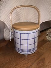 Vintage George’s Briard blue & white ice bucket with wood top picture