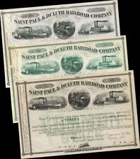 Set of 3 Stock Certificates of the Saint Paul and Duluth Railroad Co. - 1870's-9 picture