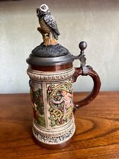 Gerz Vintage Ornate Beer Stein Mug w/ Owl on Lid Gently Used Made in W. Germany picture
