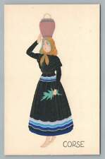 Corsican Girl~Antique Native Dress Hand Colored CPA Fille Corse Province~1930s picture