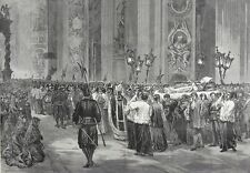 Funeral Pope Pius IX, St. Peters Basilica, Huge Double-Folio 1870s Antique Print picture
