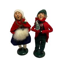 Vintage Byers Choice Set Of 2 Christmas Caroler Children Boy Girl Pair Red Coats picture