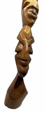 African Folk Art Hand Carved Wooden Bust Statue Totem VTG Unique Solid Wood  picture