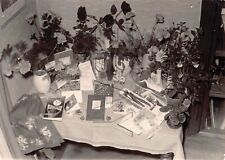 Old Photo Snapshot Roses Flowers Invitations Utensils On Table Vtg Portrait 6A6 picture