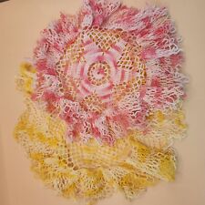 Vintage Linens Pink / Yellow Handmade Crocheted Doilies ~Set Of 2~ picture