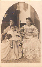 Postcard RPPC  Photo Three Generations Grandma Holds Baby Big Gingham Dress Bear picture