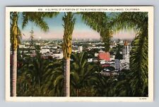 Hollywood CA-California, Panoramic View Business District, Vintage Postcard picture