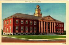 Wareham  Massachusetts Town Hall Vintage Postcard Linen (c. 1930-1945) picture