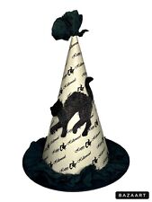 HTF Bethany Lowe Vintage Halloween Witch Party Hat Black Cat Retired Large 11” picture
