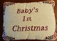 Baby's First Christmas Throw Pillow Cream Red Tapestry Photo Prop Infant picture