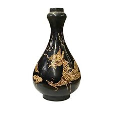 Chinese Ware Brown Black Glaze Dragon Theme Ceramic Jar Vase ws1928 picture