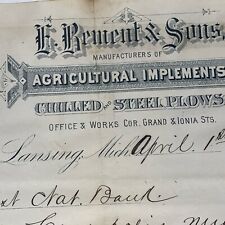 Bement Manufacturing Agricultural Implement Steel Plow Lansing Michigan Billhead picture
