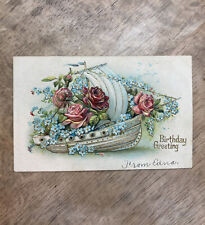 Birthday Greetings, Sail Boat, Roses, Canceled, Pennsylvania,1907, Postcard picture