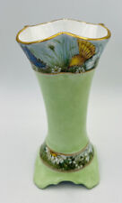 Handpainted Green Vase Butterflies Daisies Gold Trim Signed CDean 2013 picture