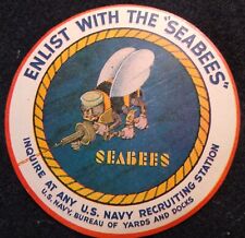 Original World War II Enlist with The Seabees Recruiting Large Sticker picture