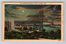 Detroit MI-Michigan, Ambassador Bridge at Night, Vintage Postcard picture