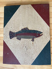 NICE Antique 19th C salmon trout fishing store wood Trade Sign folk art 22x17” picture