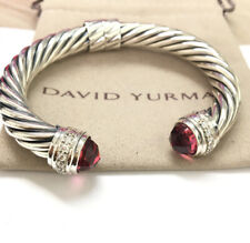 David Yurman 925 Silver 10mm Classic Cable Tourmaline & Diamonds Bracelet Sz L picture