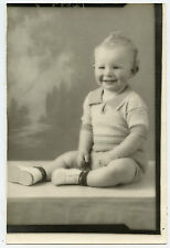 Vintage Studio Photo-Smiling Baby Sitting-Light Hair Combed n Curls 6 1/4x4 1/4  picture
