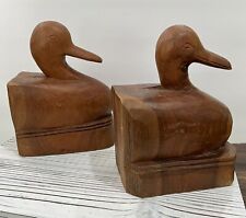 Norleans Vintage carved Mallard Head Book Ends Made In Thailand. picture