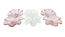 3 Mikasa Double Bowls Crystal Rosella Pink Clear Ruffled Vtg Raised Floral Feet picture