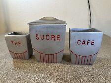 Antique French Kitchen Nesting Canisters Metal Art Deco INCOMPLETE For PARTS picture