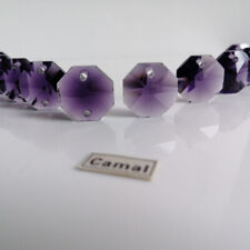 100pcs 14mm Purple Crystal Octagon Beads 1/2Holes Prisms Chandelier Parts Decor picture