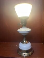 16” Vintage Table Lamp Brass And Painted White Metal White Plastic Shade picture