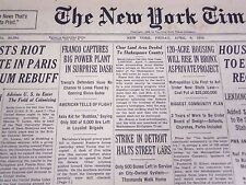 1938 APRIL 8 NEW YORK TIMES - FRANCO CAPTURES BIG POWER PLANT IN DASH - NT 711 picture