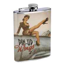 Pin up Wings Sexy Girl WWII Vintage 8oz Stainless Steel Flask Drinking Whiskey  picture