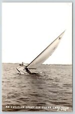 Clear Lake IA Leaning Yacht~Against Strong Wind, Hold On For Dear Life~RPPC 40s picture