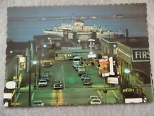 Port Angeles Washington Aerial Night View Vtg Postcard Signs Cars & Ferry Coho picture