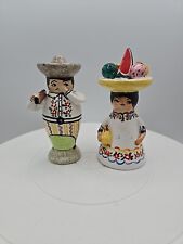 Vintage Mexican Man w/Sombrero Woman w/Fruit Hat Floral Salt & Pepper Shakers picture