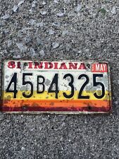 1981 Indiana License Plate 45B4325 May Sticker Lake County Gary Hammond Hobart picture