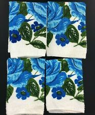 Vintage FMC Washcloth MATCHED Set Cottage Shabby Chic Retro Floral Blue Rose MOD picture