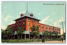 1920 Katy Hotel And Depot Scene Street Muskogee Oklahoma OK Vintage Postcard picture