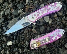 Ladies Purple Butterflies Spring Assist Pocket Knife Women's EDC Mirror Blade 💖 picture