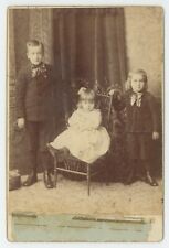 Antique Circa 1880s Cabinet Card Three Beautiful Children Service Bridgeton, NJ picture