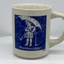 Vintage 1914 Morton Salt Coffee Mug Cup When It Rains It Pours Blue White 3.75