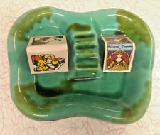 Vintage 1970's Shades of Green Retro Ceramic Ashtray...W/2 Period Matchbooks picture