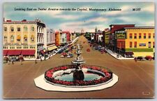 Postcard Looking East on Dexter Ave towards Capitol, Montgomery AL linen B130 picture